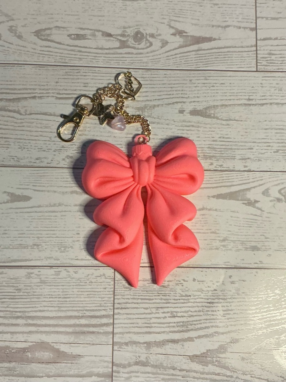 Pink Bow Keychain with Gold Chain